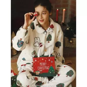 Зимние пижамные комплекты для женщин с разноцветным животным цветочным принтом, с длинным рукавом, домашняя одежда высокого качества, одежда для сна M