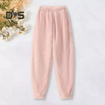 Зимние пижамные штаны из плотного плюша с эластичной резинкой на талии, свободные, сохраняющие тепло, облегающие ноги, унисекс, домашняя одежда, брюки однотонные, для отдыха M темно-синий