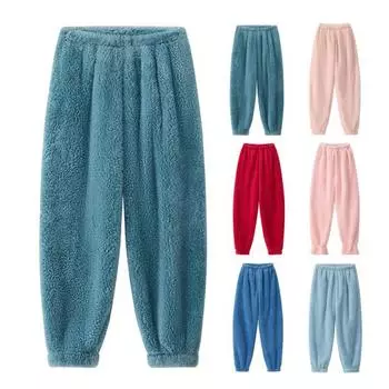 Зимние пижамные штаны из плотного плюша с эластичной резинкой на талии, свободные, сохраняющие тепло, облегающие ноги, унисекс, домашняя одежда M светло-синий