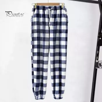 Зимние пижамные штаны из плотного плюша с эластичной резинкой на талии, клетчатый принт, свободные, сохраняющие тепло, облегающие ноги, унисекс, домашняя одежда, брюки однотонные, для дома L розовый