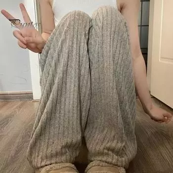 Зимние пижамные штаны из плотного плюша с эластичной талией, свободные, сохраняющие тепло, с широкими штанинами, женские брюки для домашней одежды, однотонные брюки для отдыха XL абрикосовый