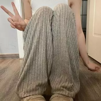 Зимние пижамные штаны Yousheng, толстые плюшевые, с эластичной талией, свободные, сохраняющие тепло, с широкими штанинами, женские домашние брюки, однотонные, для отдыха L абрикосовый