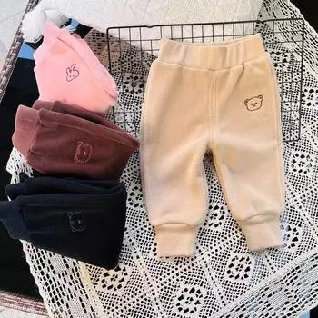 Зимние плотные теплые детские штаны для девочек и мальчиков, мягкие флисовые брюки для девочек и мальчиков, повседневные теплые брюки для улицы, От 1 до 5 лет 80 коричневый