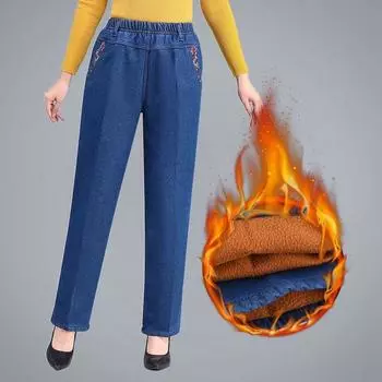 Зимние плюшевые бархатные джинсы с подкладкой, прямые джинсовые брюки, высокая талия, вышитые мешковатые вакеросы, винтажные, утепленные, кот пантолон XXXXXL