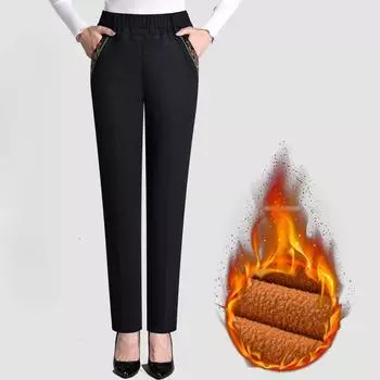 Зимние плюшевые бархатные джинсы с подкладкой, прямые джинсовые брюки Mom High Waist Embroided Baggy Vaqueros Vintage Thicken Warm M темно-синий