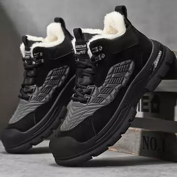 Зимние плюшевые ботинки мужские сохраняют тепло нескользящие ботильоны мужские черные зеленые ботинки 39 чёрный/зелёный