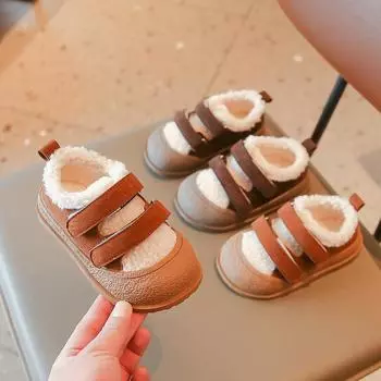 Зимние плюшевые детские ботинки Ботинки для девочек Повседневная теплая детская обувь для малышей Мягкая подошва Детская обувь для малышей Ботинки для девочек и мальчиков 33 коричневый