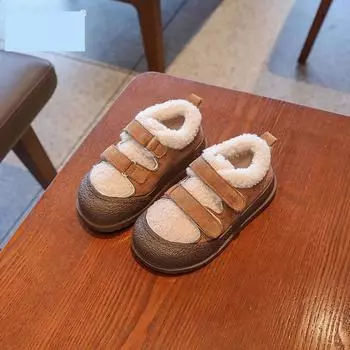 Зимние плюшевые детские ботинки Ботинки для девочек Повседневная теплая детская обувь Мягкая подошва Детская обувь для девочек и мальчиков Детские плюшевые ботинки для снега с мягкой подошвой 33 чёрный