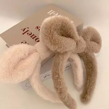 Зимние плюшевые кроличьи ушки резинки для волос обруч для женщин эластичный обруч для волос повязка на голову для девочек аксессуары для волос головные уборы хаки