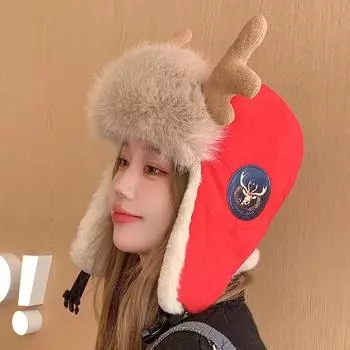 Зимние плюшевые меховые шапки для женщин, рога, ветрозащитные, супер толстые плюшевые шапки-бомберы, мягкие замшевые велосипедные шапки One Size чёрный