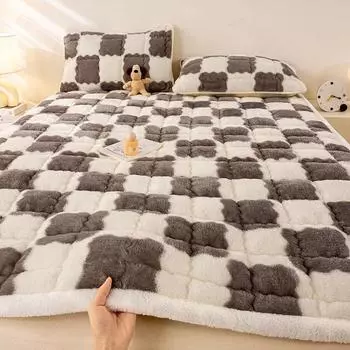 Зимние плюшевые мягкие наматрасники для общежития, теплая стеганая простыня для студентов, защитный коврик для двухъярусной кровати, покрывало для двуспальной кровати 90x200cm-1pc