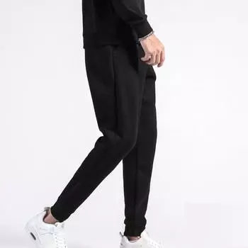 Зимние плюшевые мужские плюшевые теплые повседневные санитарные брюки из ягненка, модные мужские хлопковые брюки большого размера 2XL чёрный