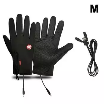 Зимние плюшевые перчатки с противоскользящим покрытием, ветрозащитные перчатки для езды, новые перчатки с USB-подогревом, унисекс XL чёрный