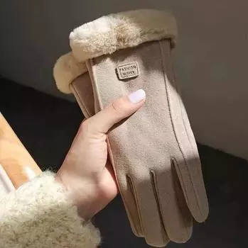Зимние плюшевые перчатки, утолщенные теплые замшевые элегантные женские перчатки, зимние перчатки с сенсорным экраном чёрный
