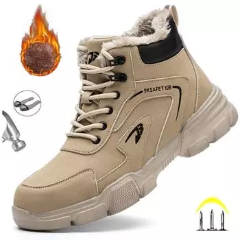 Зимние плюшевые рабочие ботинки для мужчин, защитная обувь против проколов и щиколотки, защитная мужская обувь со стальным носком, неразрушимая 39