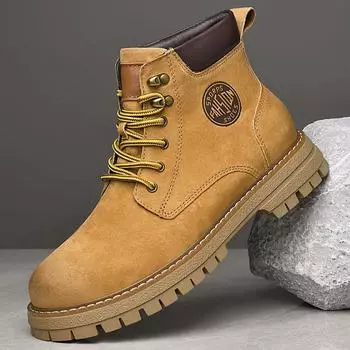Зимние плюшевые ретро желтые ботинки пустыни мужские натуральная кожа шнурованные ковбойские ботинки высокого качества для отдыха на открытом воздухе износостойкие ботинки 37