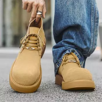 Зимние плюшевые теплые ботинки мужские повседневные ботинки из натуральной кожи классические ботильоны высокие вентилируемые мотоциклетные ботинки для мотоциклистов мужские 38 коричневый