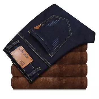 Зимние плюшевые теплые джинсы, мужские осенние джинсы, повседневные эластичные брюки 28