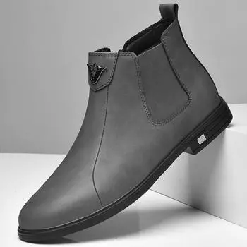 Зимние плюшевые теплые мужские ботинки челси, формальные деловые туфли с высоким верхом, британский стиль, натуральная кожа, мужские свадебные туфли, ботильоны 38