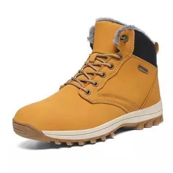 Зимние плюшевые теплые мужские и женские уличные кожаные черные желтые ботинки модная рабочая обувь в британском стиле осень большие размеры 45 46 47 39