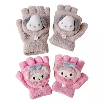 Зимние плюшевые теплые перчатки-перевертыши с открытыми краями, вязаные для студентов, чтобы писать и сохранять тепло One Size розовый