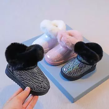 Зимние плюшевые толстые хлопковые туфли для маленьких девочек детские сапоги 19 белый