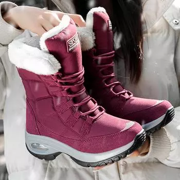 Зимние плюшевые толстые теплые и модные уличные зимние ботинки с длинными рукавами, высокие женские хлопковые ботинки 36 чёрный
