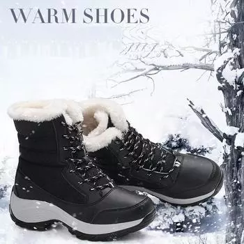 Зимние плюшевые толстые теплые высокие зимние сапоги хлопковые сапоги спортивная и повседневная хлопковая обувь женская обувь 35 чёрный