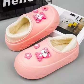 Зимние плюшевые утепленные, водонепроницаемые женские тапочки на толстой подошве, мультяшные тапочки, модные домашние и уличные тапочки, 2 вида одежды 36-37 белый