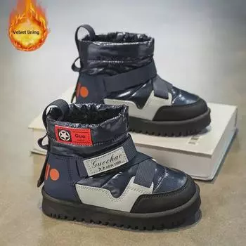 Зимние плюшевые высокие детские сапоги унисекс 2023 года — теплый и удобный пуховый материал 30 чёрный
