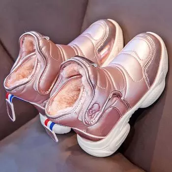 Зимние плюшевые зимние сапоги для девочек из искусственной кожи, водонепроницаемые хлопковые ботинки, модные толстые теплые сапоги из искусственного меха для девочек-подростков 26 розовый