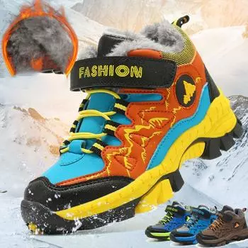 Зимние походные ботинки для мальчиков и детей, зимние ботинки для подростков, детская обувь, кроссовки для скалолазания, кожаные, водонепроницаемые, нескользящие, спортивные, теплые 31