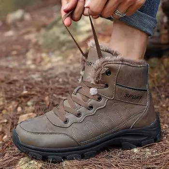 Зимние походные ботинки на открытом воздухе, хлопковая обувь с высоким берцем 39 чёрный