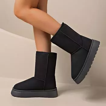 Зимние полусапоги для женщин больших размеров из искусственной замши с пушистым плюшем, однотонные женские зимние сапоги, женские теплые сапоги на толстой платформе 36 чёрный