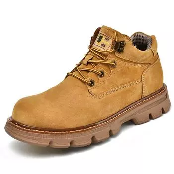 Зимние популярные мужские кожаные ботинки с большой головой, короткие ботинки из свиной кожи, мужские ботинки из ревеня, бархатные термообработанные ботинки 38 песочный