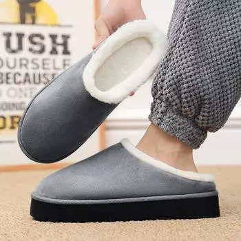 Зимние повседневные и модные легкие тапочки с толстой подошвой и плюшевой теплой подошвой, повседневные тапочки из хлопка с полуподдержкой, домашние тапочки из хлопка 36-43 36 чёрный