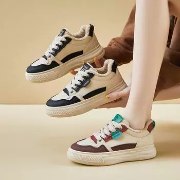 Зимние повседневные кроссовки для бега на толстой платформе для женщин, нескользящие кроссовки для ходьбы со шнуровкой и подкладкой из искусственного меха, женские теплые теннисные кроссовки с флисовой подкладкой 35 красный