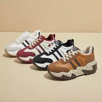 Зимние повседневные кроссовки для бега на толстой платформе для женщин, нескользящие кроссовки для ходьбы со шнуровкой и подкладкой из искусственного меха, женские теплые теннисные кроссовки с флисовой подкладкой 35 малиновый