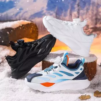 Зимние повседневные кроссовки для мальчиков и девочек от 2 до 12 лет для ходьбы, водонепроницаемые, для детей и студентов, для занятий спортом на открытом воздухе, для бега 27 чёрный