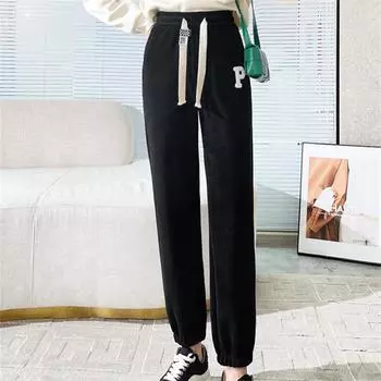 Зимние повседневные модные брюки, утолщающие теплые женские флисовые свободные спортивные штаны на шнурке, однотонные брюки-карандаш с высокой талией в стиле Харадзюку S абрикосовый