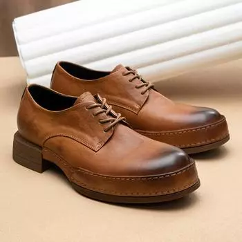 Зимние повседневные мужские туфли на шнуровке, модные универсальные деловые туфли из натуральной кожи, кожаные туфли из мягкой кожи, свадебные туфли 38 коричневый
