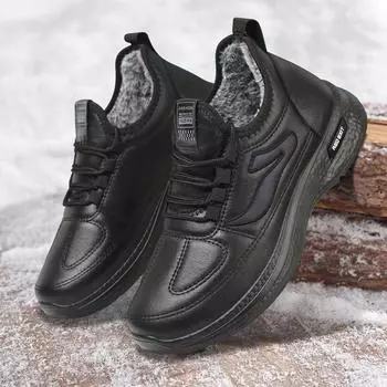 Зимние повседневные зимние ботинки плюс бархатные толстые теплые ботинки для папы из хлопка 44 чёрный