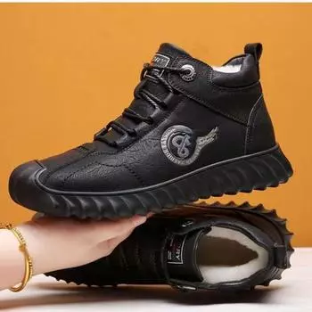 Зимние практичные мужские хлопковые ботинки с подкладкой, теплые высокие хлопковые зимние ботинки, удобные ботинки Martin 39 чёрный