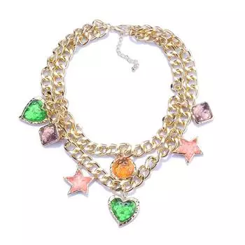 Зимние праздничные украшения, рождественское преувеличенное ожерелье с двойной звездой и круглой подвеской в виде сердца для женщин