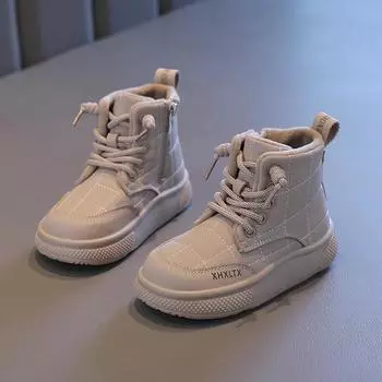 Зимние простые детские зимние ботинки с толстой подошвой, модные короткие ботинки для девочек, повседневные универсальные детские ботинки для мальчиков из хлопка, классические 26 хаки