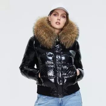 Зимние пуховики Astrid с большим меховым капюшоном, женские водонепроницаемые стеганые куртки XXL чёрный