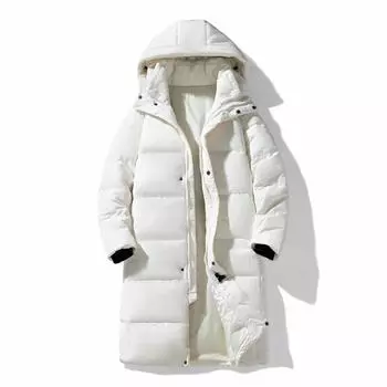 Зимние пуховики мужские модные утепленные 90% белые утиные пуховые пальто для мужчин с капюшоном черные длинные парки M чёрный