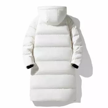 Зимние пуховики мужские модные утепленные 90% белые утиные пуховые пальто для мужчин с капюшоном черные длинные парки S бежевый