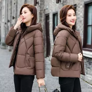 Зимние пуховые изделия с ватой, новые изделия с ватой, небольшие теплые куртки с капюшоном с ватой, короткие утепленные модные куртки L чёрный