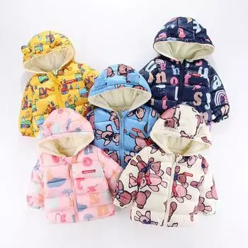 Зимние пуховые пальто для маленьких мальчиков и девочек, куртка с плюшевой подкладкой, верхняя одежда, пуховое пальто для новорожденных с капюшонами, От 0 до 7 лет 90